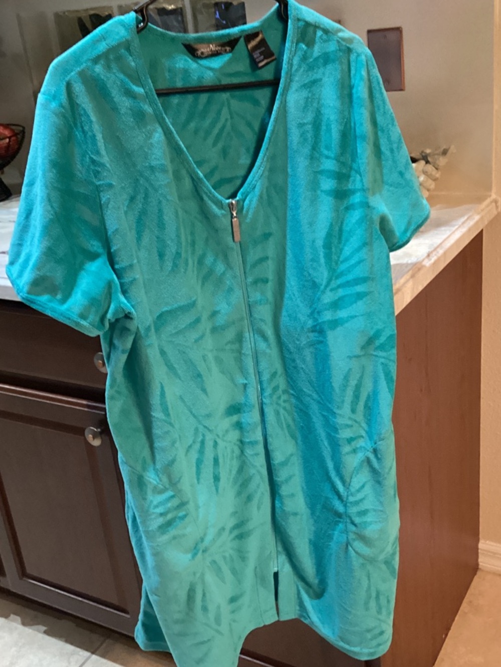 Jasmine Rose Turquoise Terry Zip Cover Up